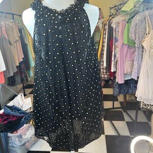 Loft Plus Size 24 Pullover Fancy Black Sheer Fabric With Gold Sparkle Polka Dots